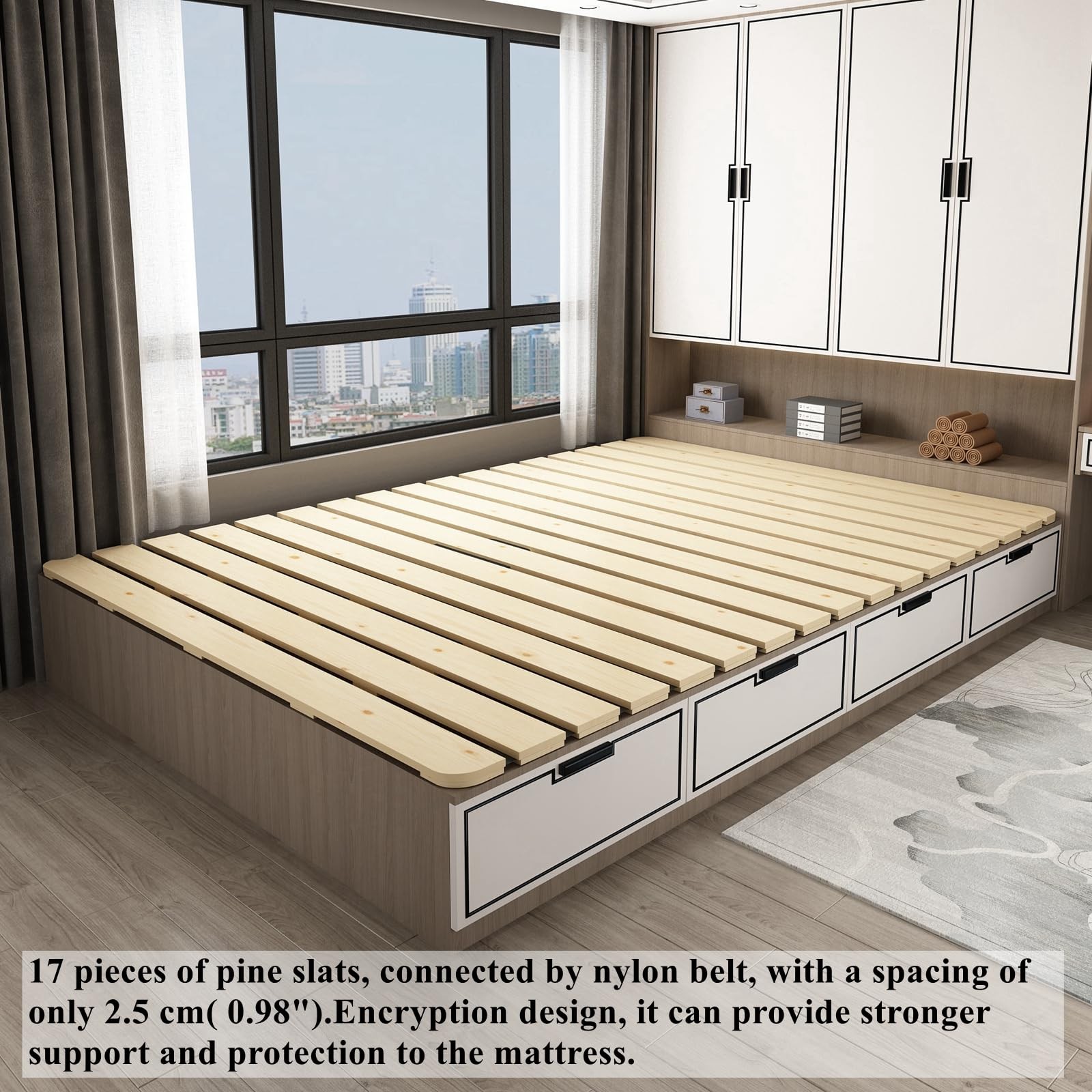 Foldable Breathable Wooden Bed Plate, Guest Tatami Mat, Wood Roll-Type Slatte…