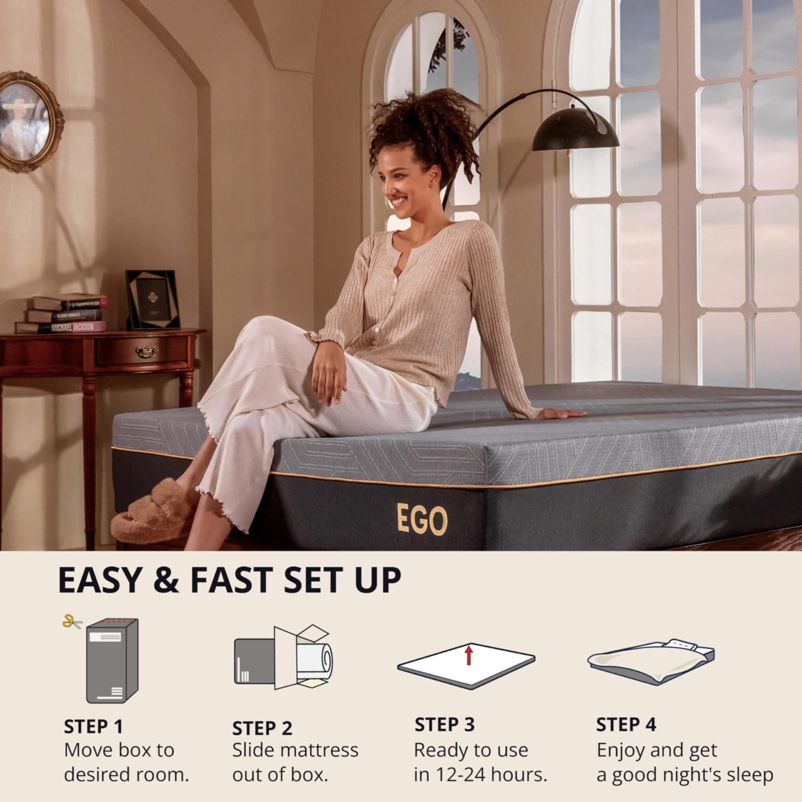 EGOHOME 12 Inch Queen Memory Foam Mattress for Back Pain Cooling Copper Gel Bed