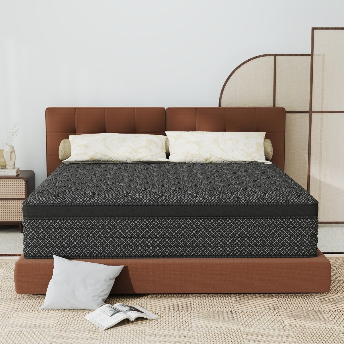 12″/14″ Black Mattress Gel Memory Foam Springs Twin Full Queen King Bed In a Box