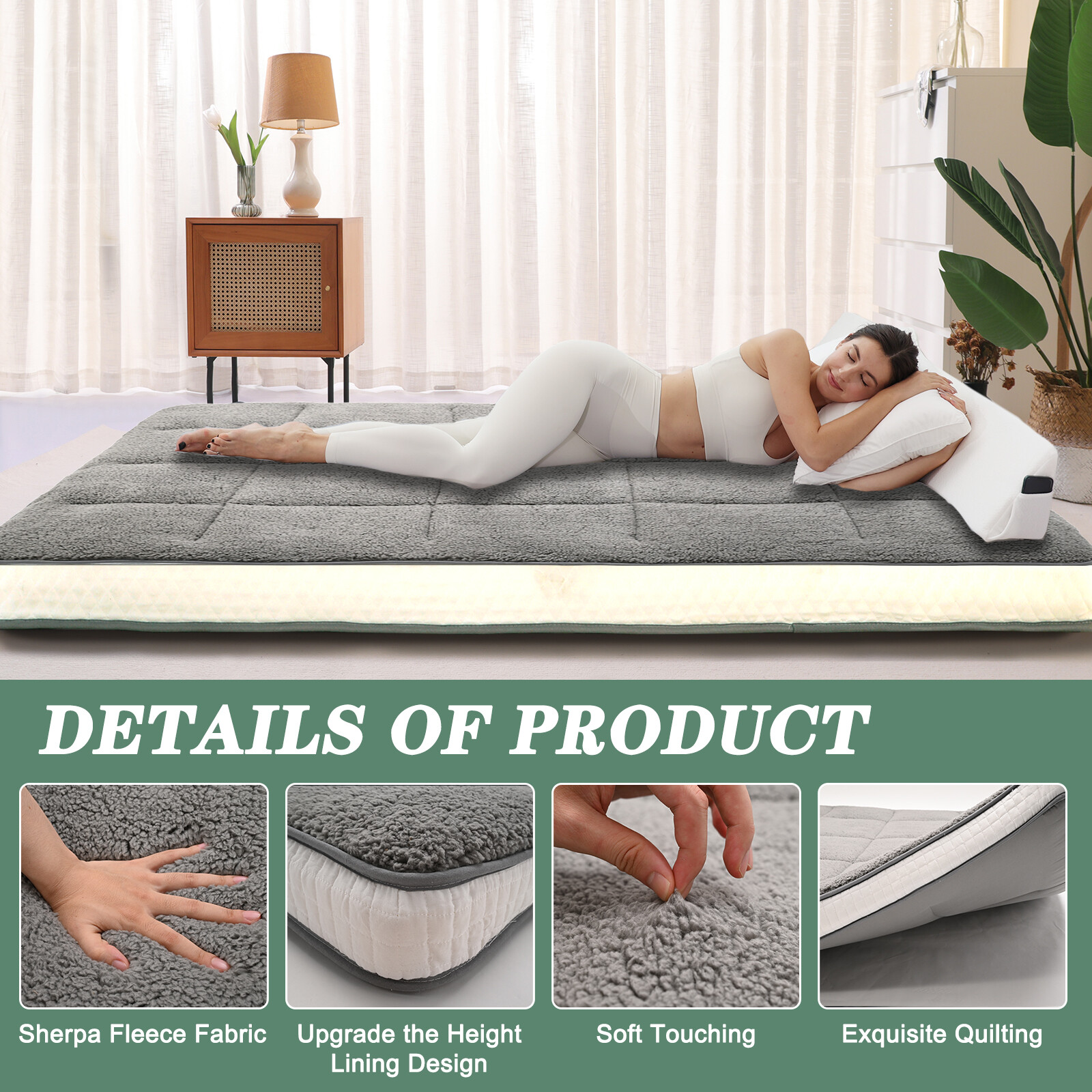 SLSY Foldable Sherpa Fleece Mattress,Sleeping Tatami Mat Lounger Guest Bed
