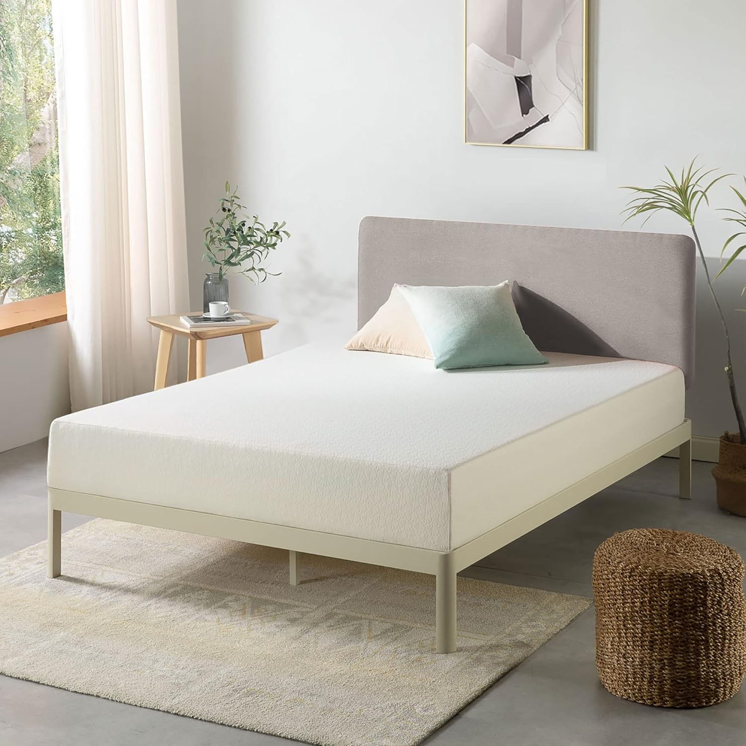 8 Inch Twin Mattress Bed-In-A-Box, Green Tea Memory Foam, White