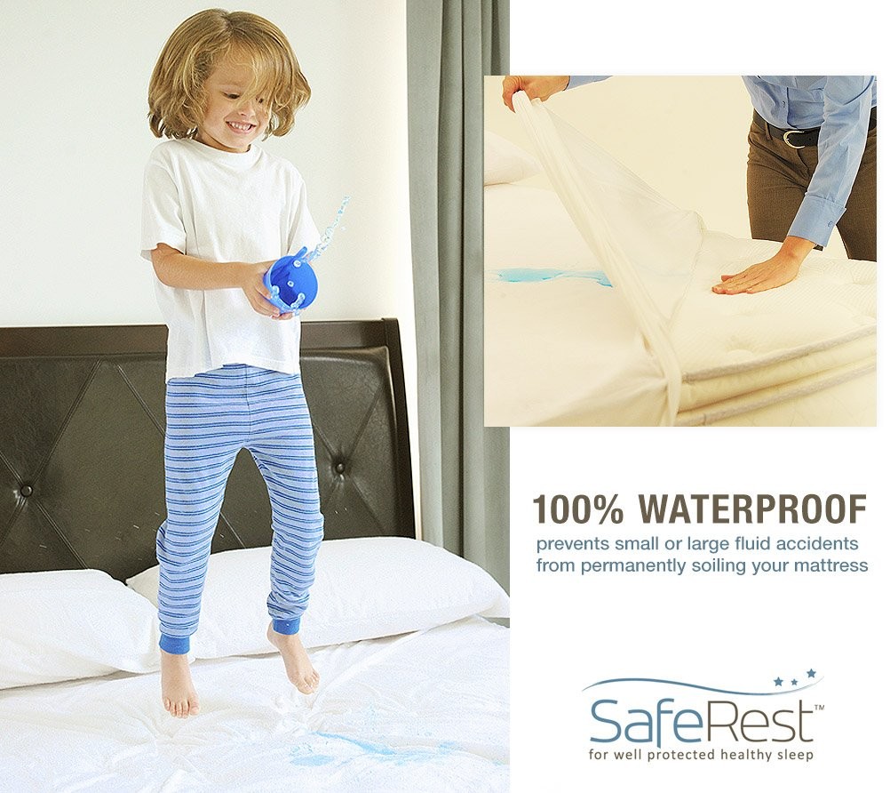 SafeRest Queen Size Classic Plus 100% Waterproof Mattress Protector – Vinyl Free