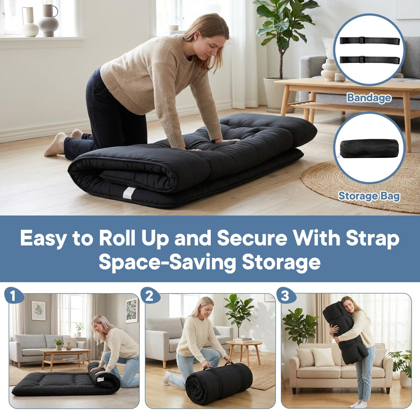 Japanese Floor Mattress Twin Size, Futon Mattress Foldable with Removable Was…