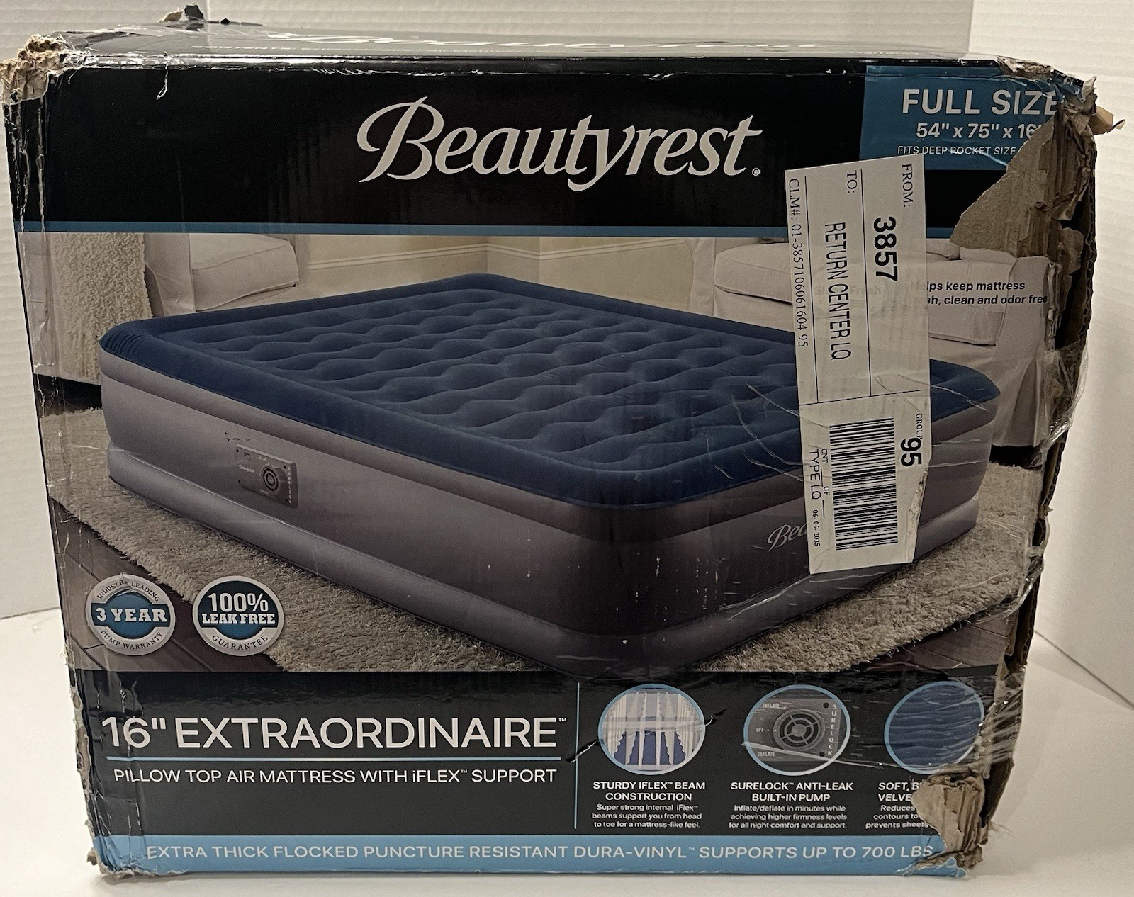 Beautyrest Simmons Extraordinaire Raised iFlex 16″ Air Bed Mattress MM06517DB