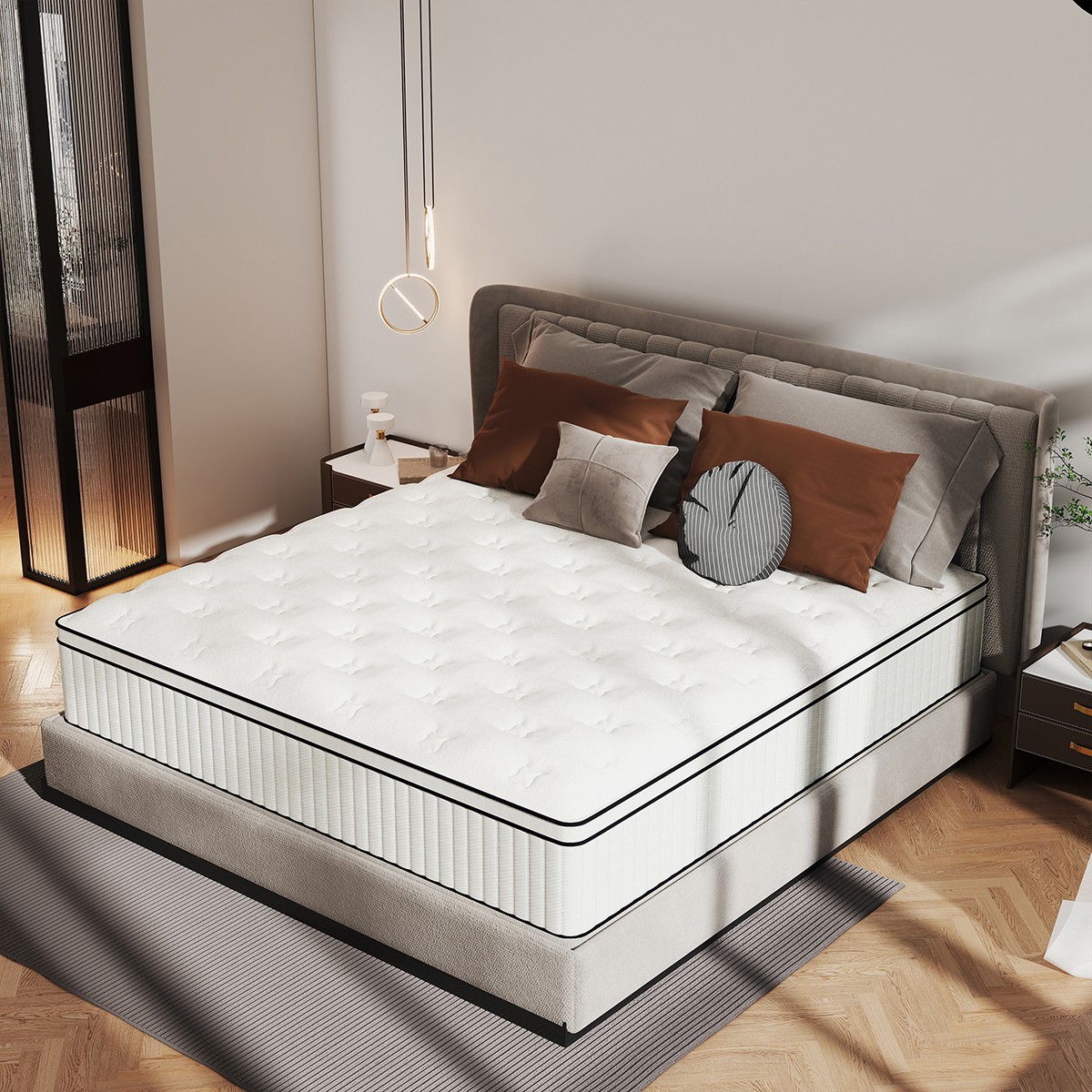 12″/14″ Twin Full Queen King Size Mattress Hybrid Spring Gel Memory Foam White