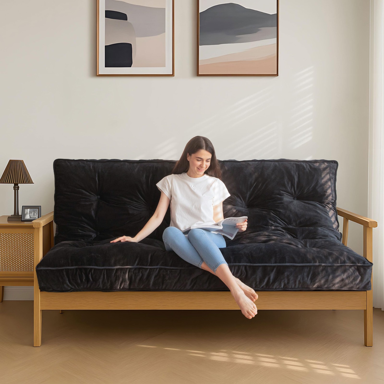 MAXYOYO 6″ Futon Mattress Full Size, Velvet Thick Futons Sofa Couch Bed, Vers…