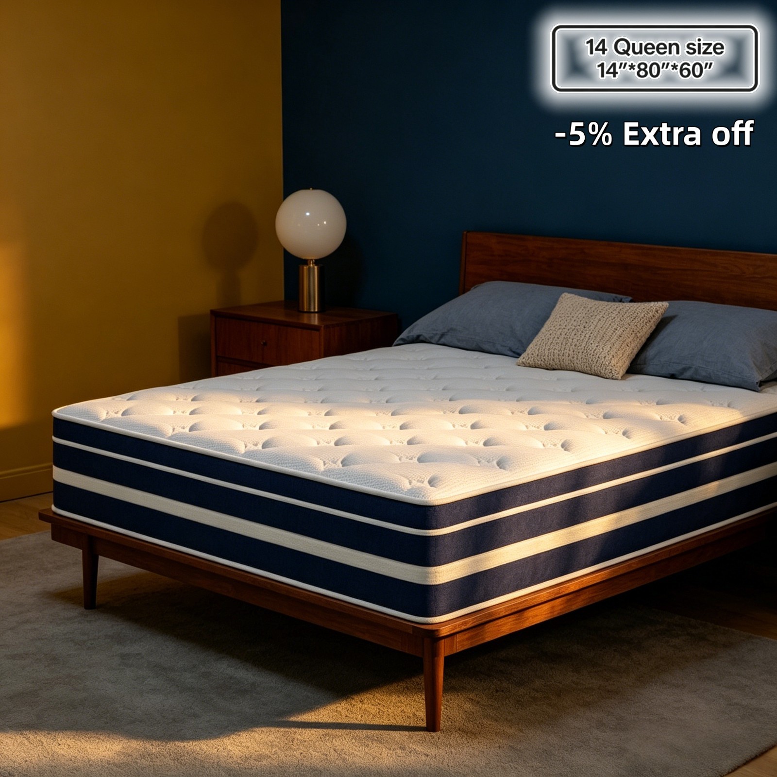14″ Hybrid Mattress in a Box Queen Size Gel Memory Foam Pocket Spring 80×60×14”