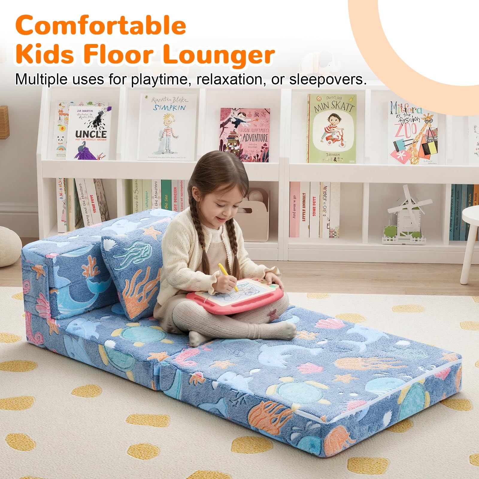 Foldable Futon Chair Bed for Kids, Glow Tri-fold Sofa Bed Convertible Toddler…