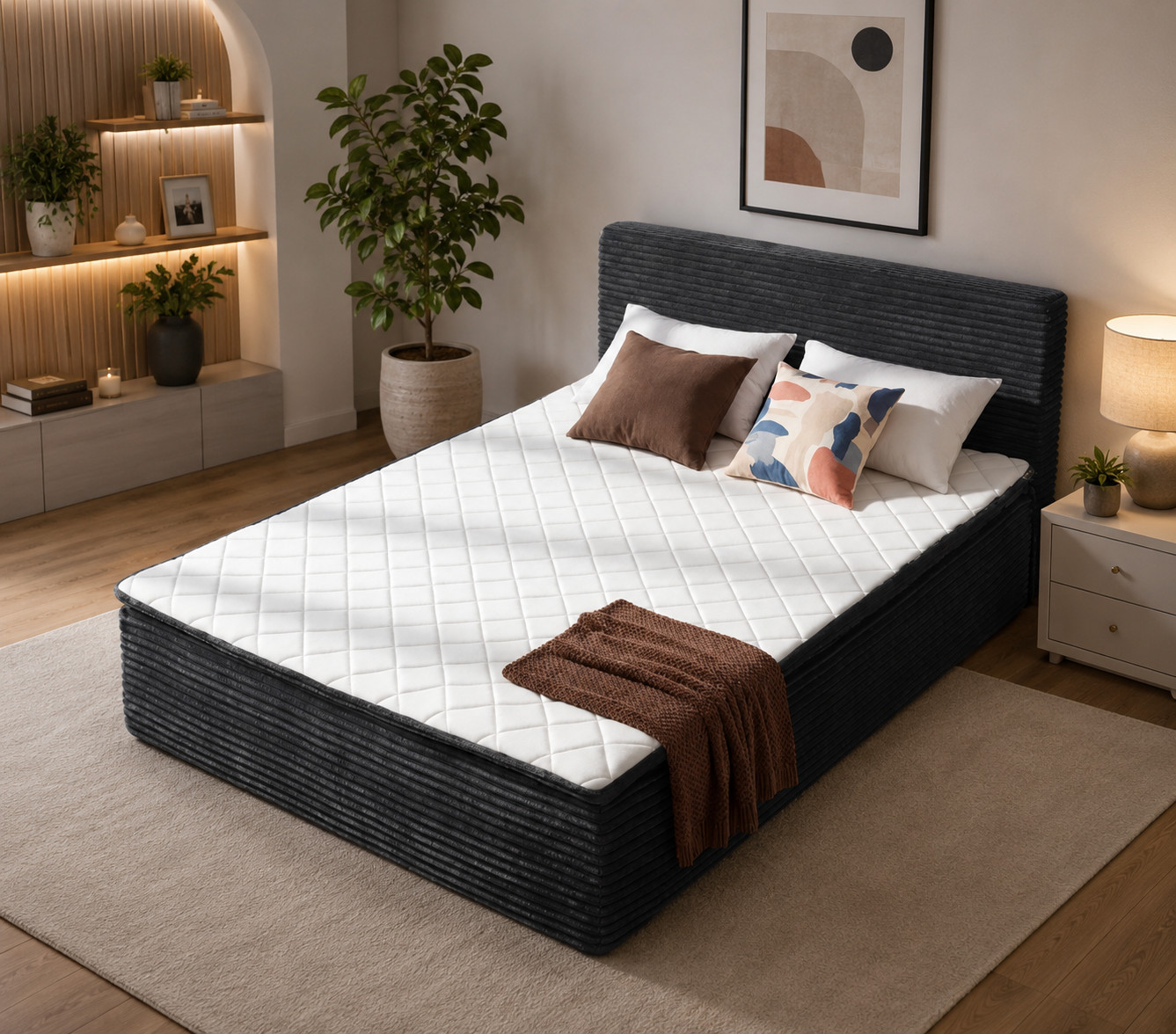 Queen Boneless Bed Floor Mattress Hybrid Foam Spring Guest Bed – No Frame Needed