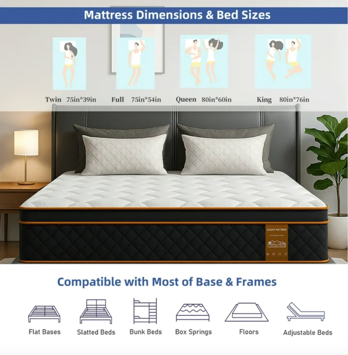 Queen 12 Inch Hybrid Memory Foam Mattress Medium Firm Bed Colchon Queen Bedroom