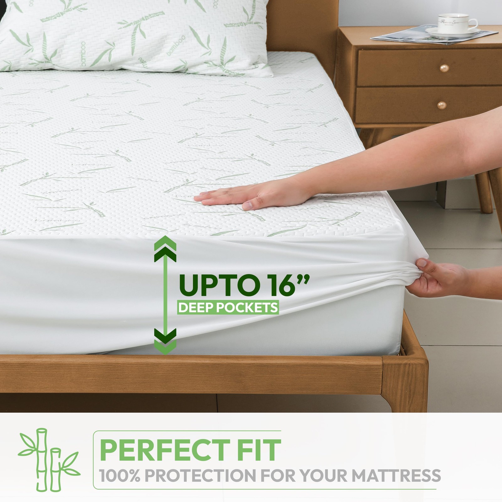 Hannah Linen Twin Mattress Protector, Cooling Rayon dervied from Twin, White
