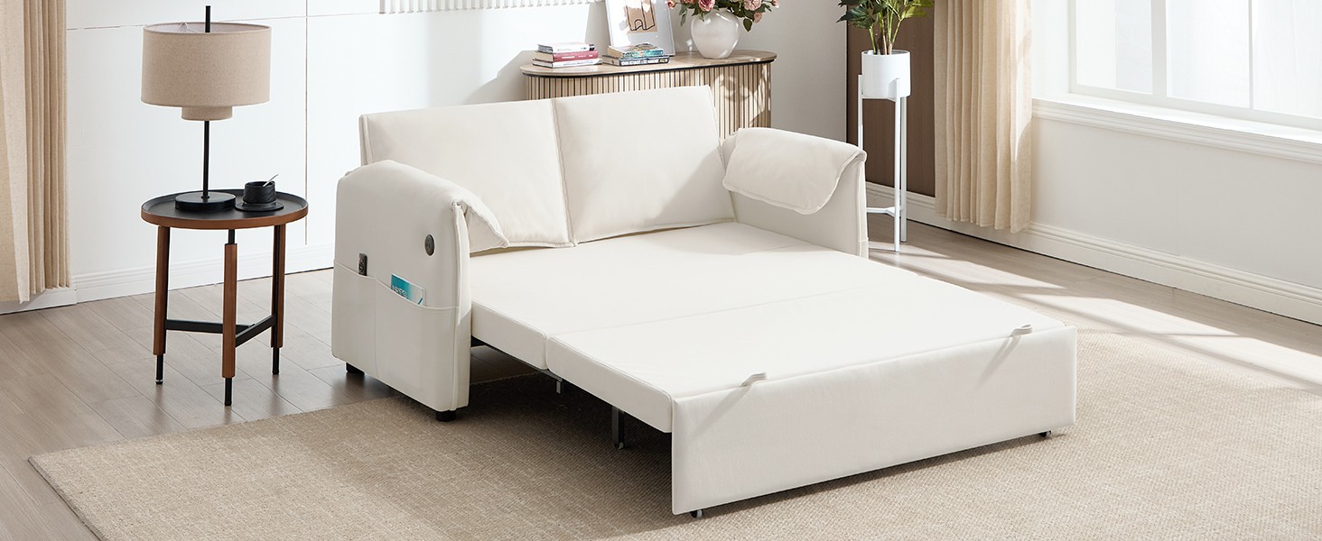 63″ Pull Out Sofa Bed, 3-in-1 Convertible Futon Loveseat Queen Sleeper