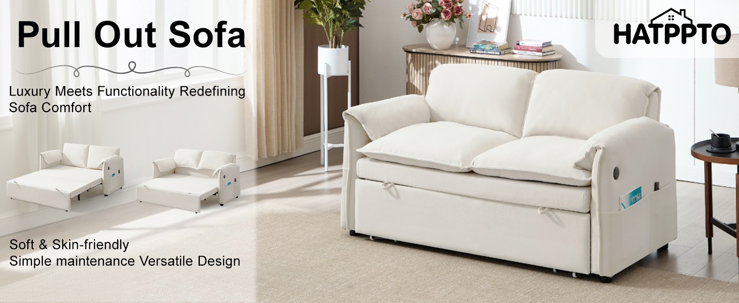 63″ Pull Out Sofa Bed, 3-in-1 Convertible Futon Loveseat Queen Sleeper