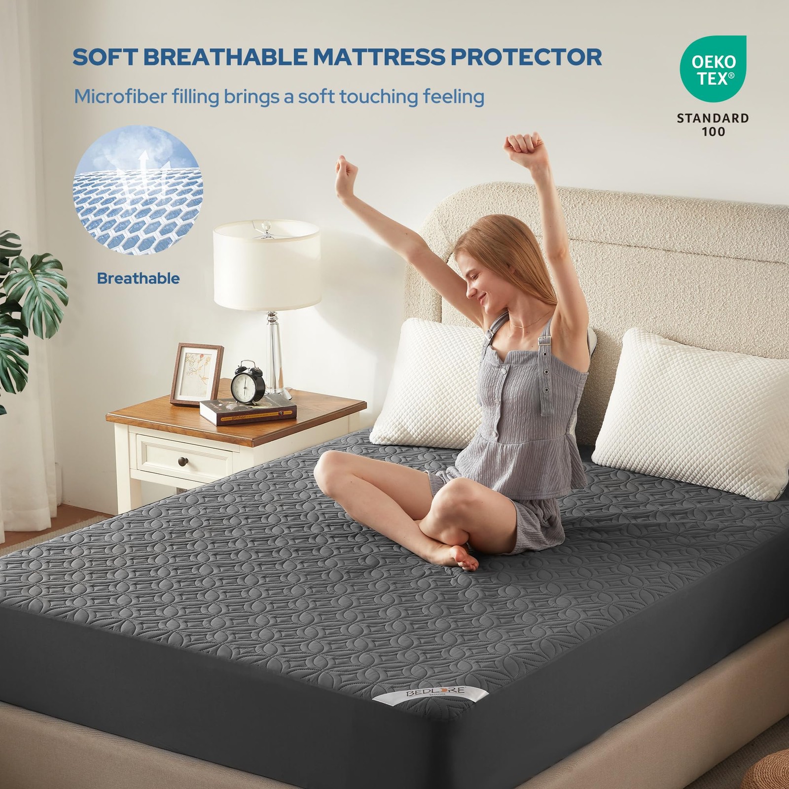 BEDLORE Waterproof Mattress Protector, King Size Pad King, 1 Gray