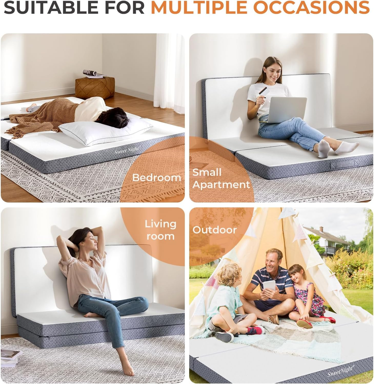 Tri Folding Mattress Topper – 4-Inch Foldable Mattress with a Collapsible and Wa