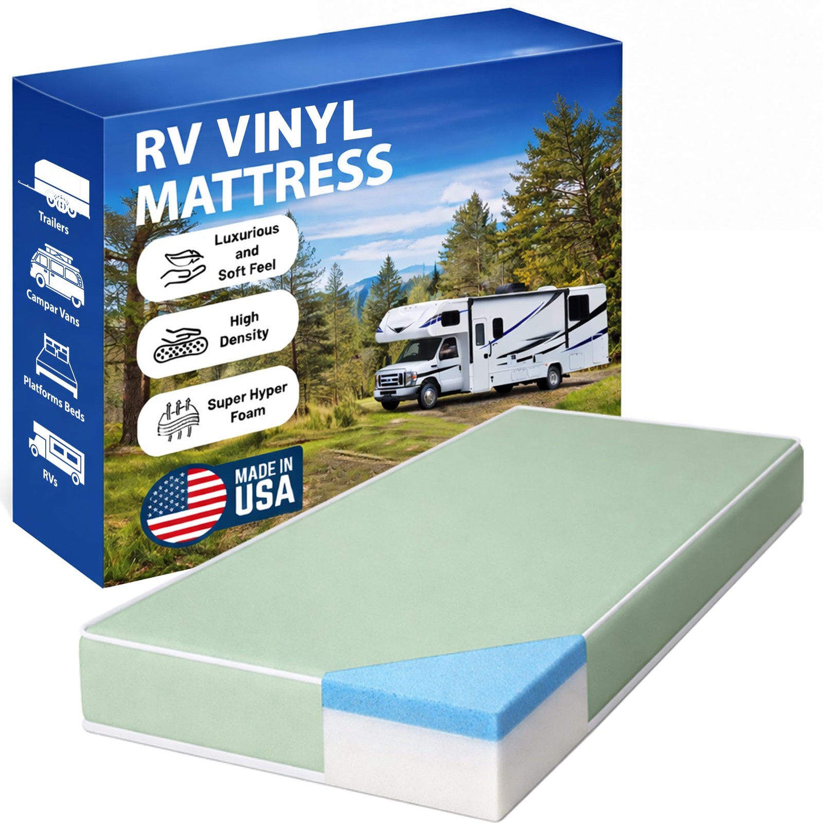 , 4-Inch High-Density Cooling Memory Foam Vinyl RV Mattress , Medium Firm, Go…