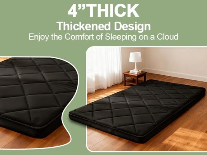 Japanese Futon Floor Mattress Size 60″×80″, 3.9″ Thicken 5-Layer Japanese Queen