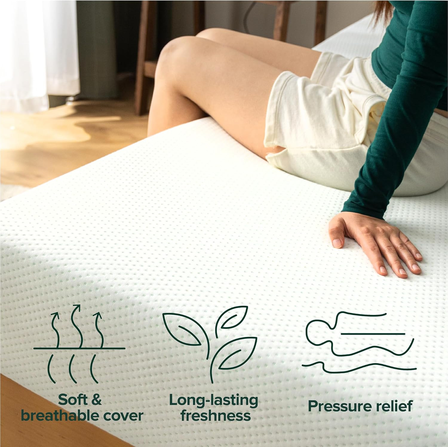 ZINUS 6 Inch Green Tea Memory Foam Mattress [New Version], Full, Fiberglass Free