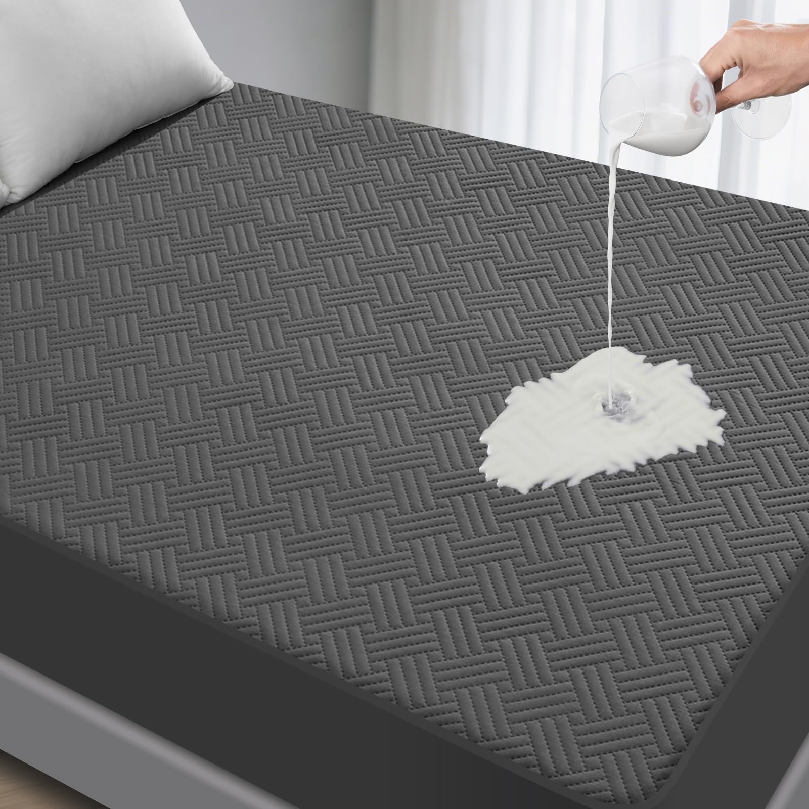 GOPOONY Waterproof Mattress Protector Queen Size – Breathable, Queen, Gray