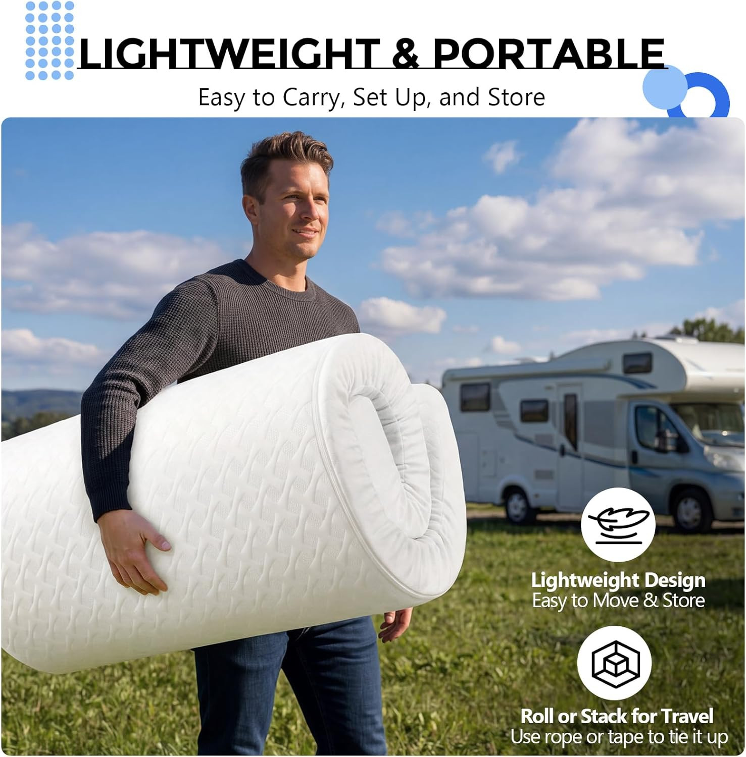 Upgraded 2.5 High Density RV Bunk Mattress (30″ X 75″ X 4″), Replacement Memory