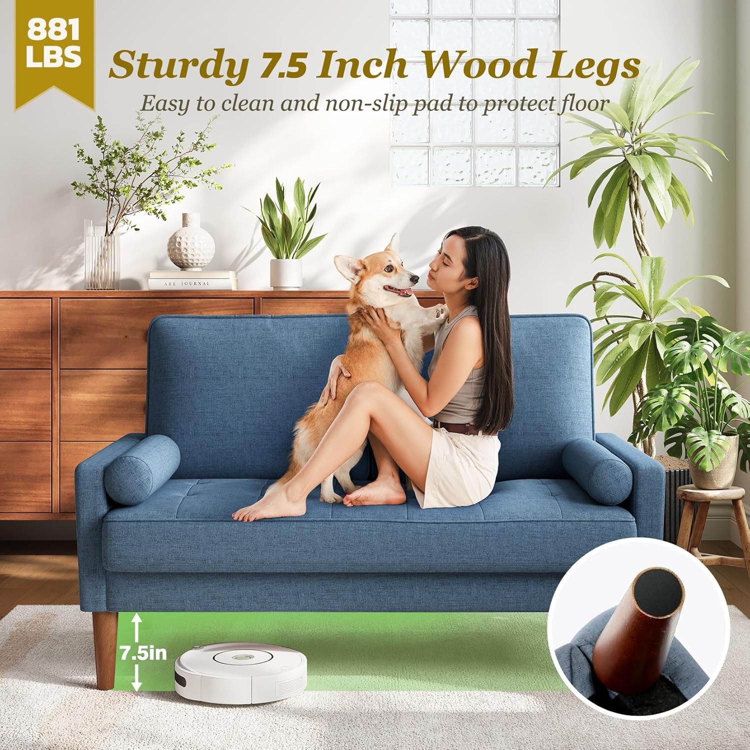 Loveseat Sofa with Solid Wood Legs, 48″ Small Couches for Small
