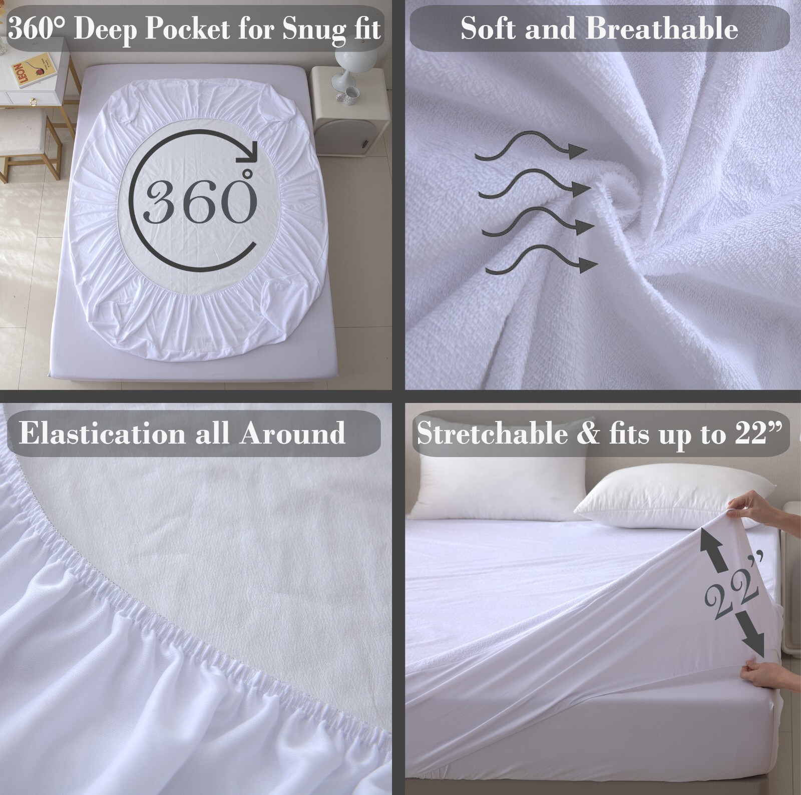 Premium Cotton Terry Fabric 100% Waterproof Deep Pocket Mattress Protector