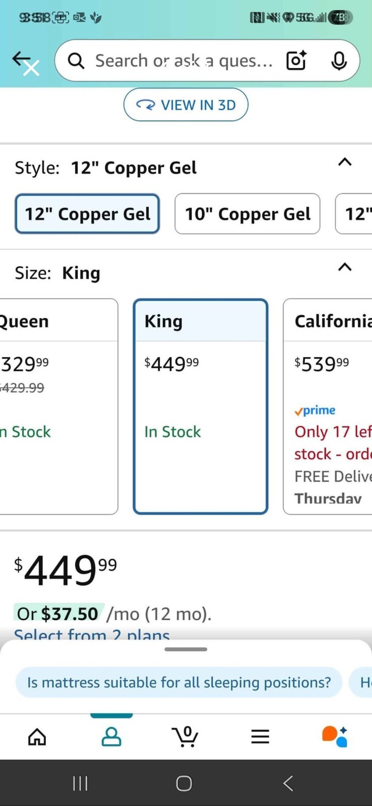 EGOHOME 12 Inch King Mattress, Copper Gel Cooling Memory Foam Mattress
