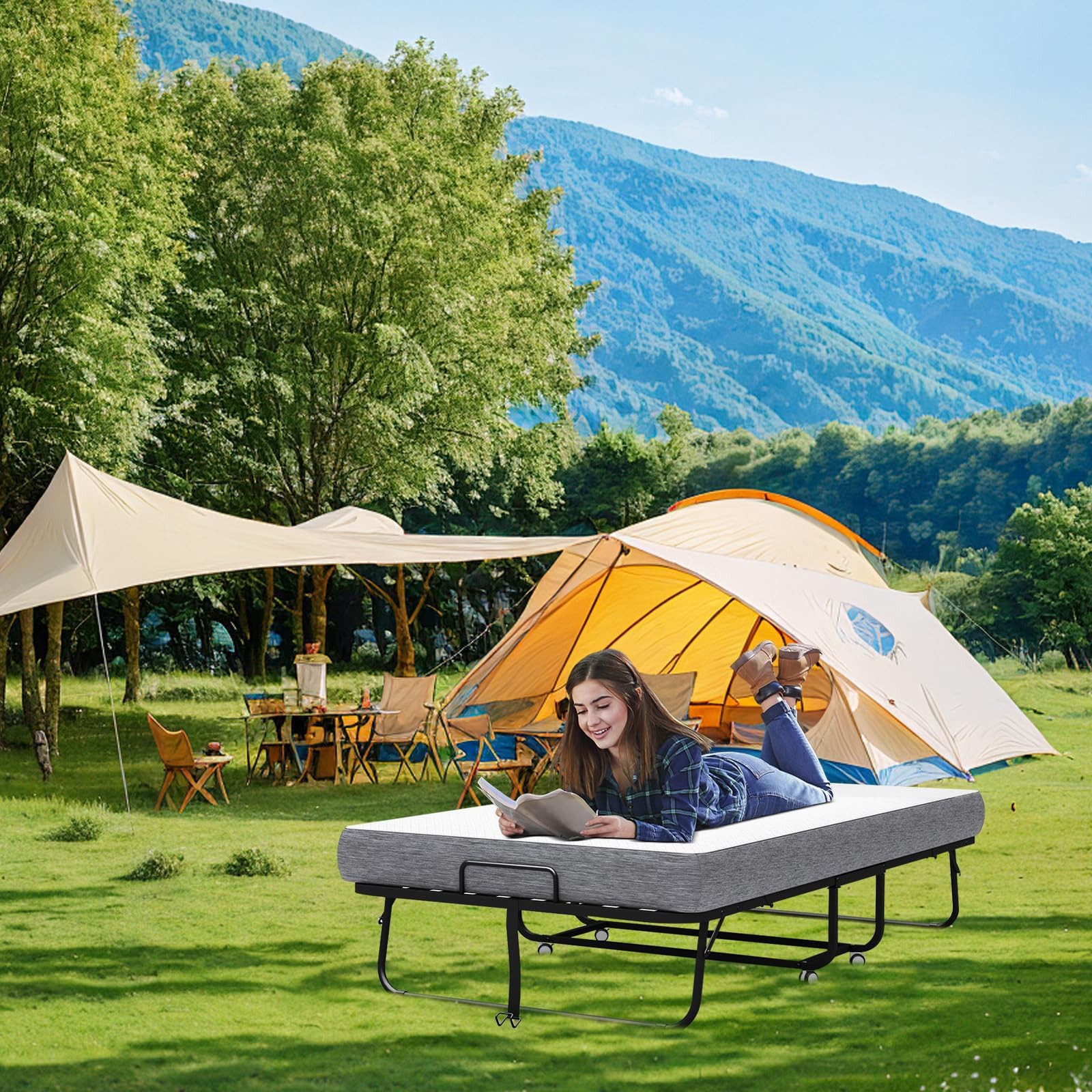 Folding Bed with Mattress for Adult – Twin Size75”x38” Portable Foldable Ro…