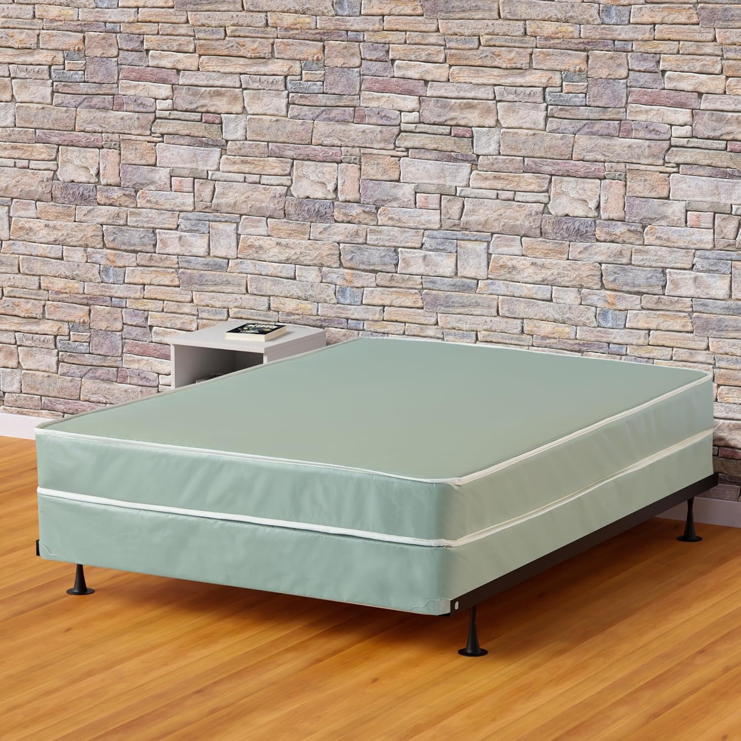 Comfortable Twin Pocket Coil Mattress with Wood Box Spring – Water-Resistant Gre