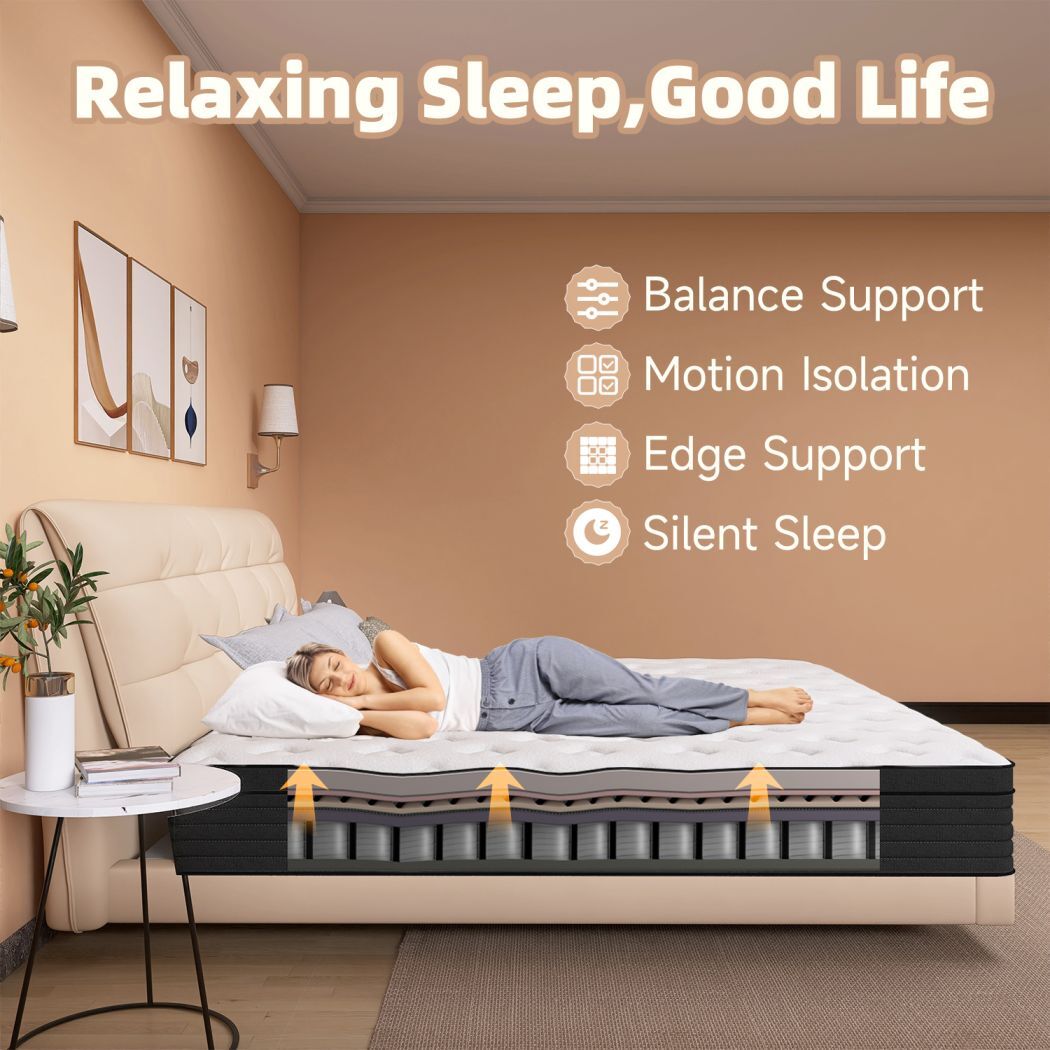 14″ Queen Size Hybrid Memory Foam Mattress in a Box,Pocket Spring Medium Firm