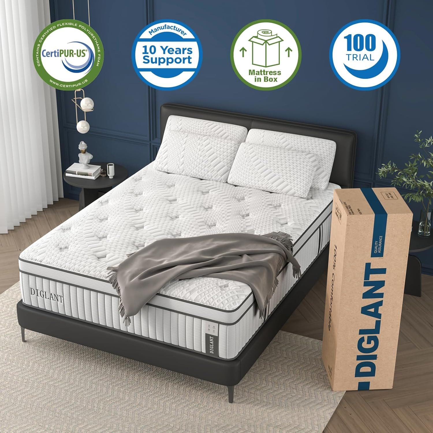 14″ Euro Top Gel Memory Foam Hybrid Queen Mattress – Medium Comfort & Support