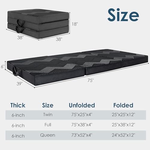Foldable Mattress – Memory Foam 6 inch Trifold Mattress for Queen 6 Inch