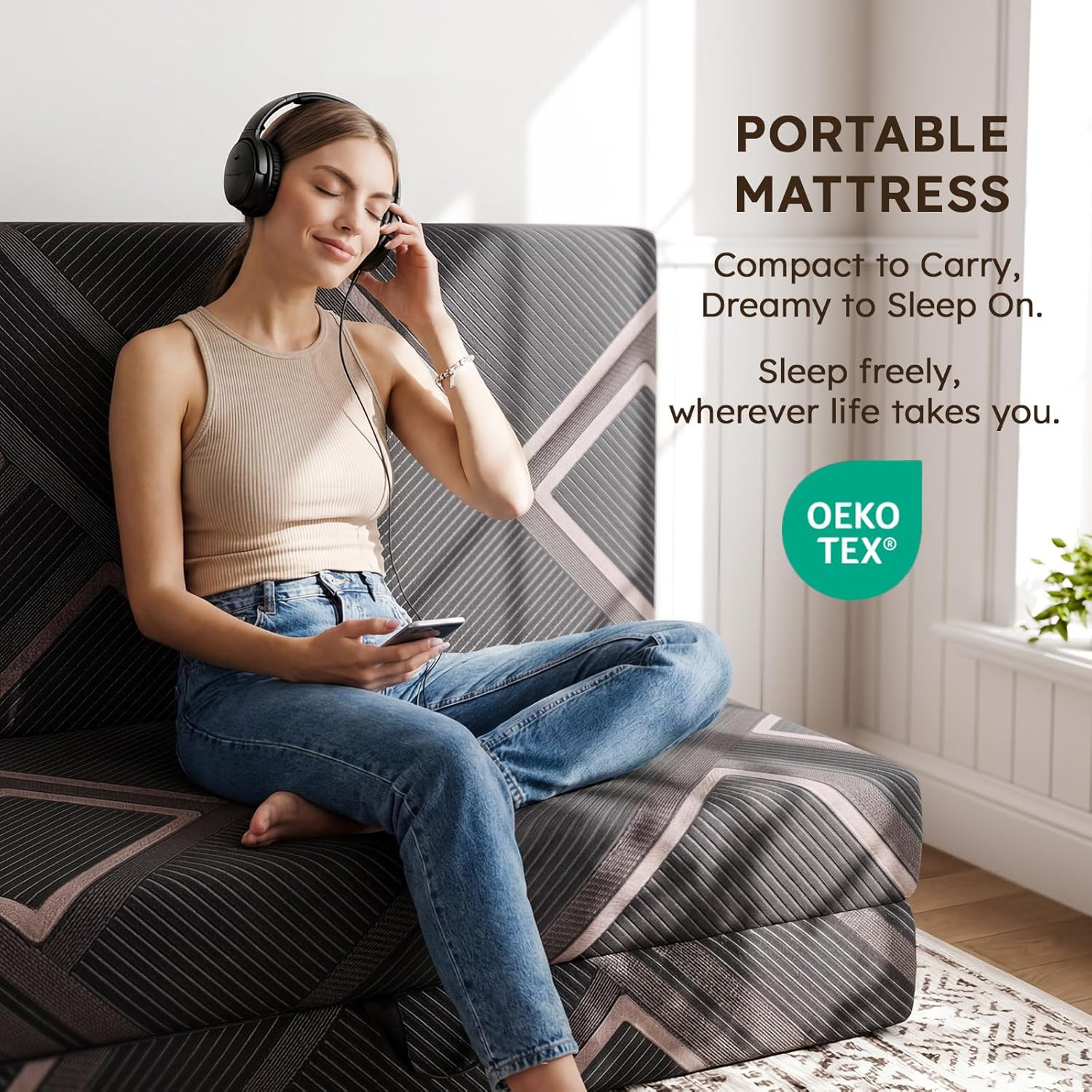 Queen Size 6″ Trifold Memory Foam Mattress – Portable, Washable, Easy Store