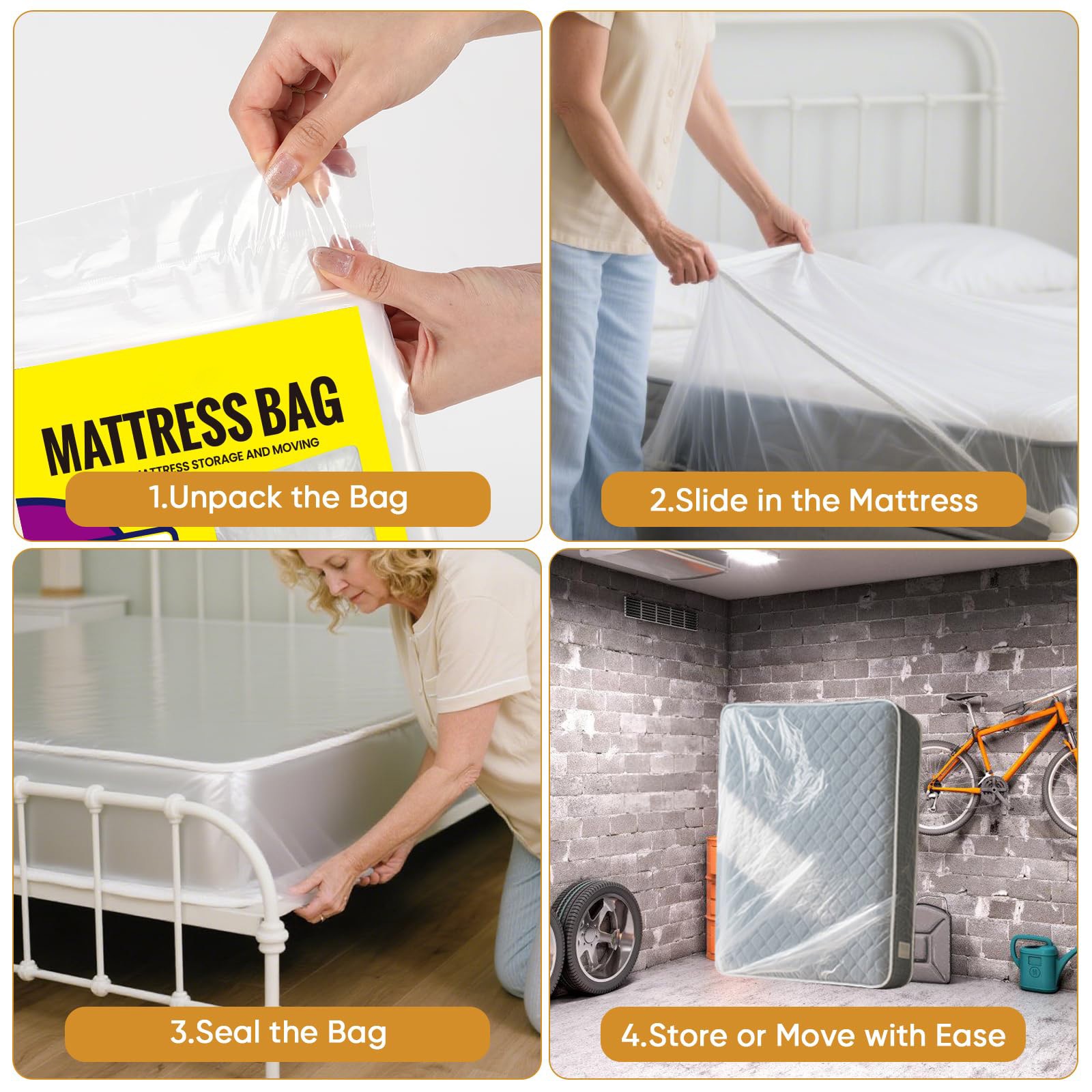 Queen Bed Mattress Bag, Waterproof Storage Moving Protection Cover, White