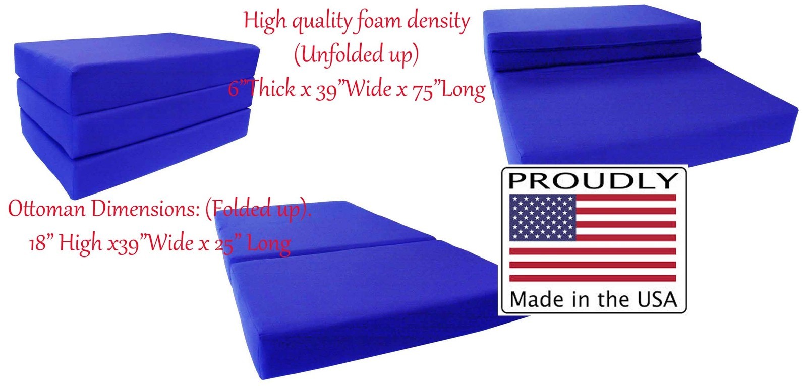 Full Size Royal Trifold Foam Bed, 6 x 54 x 75 Folding Mattress, 1.8 lb Density