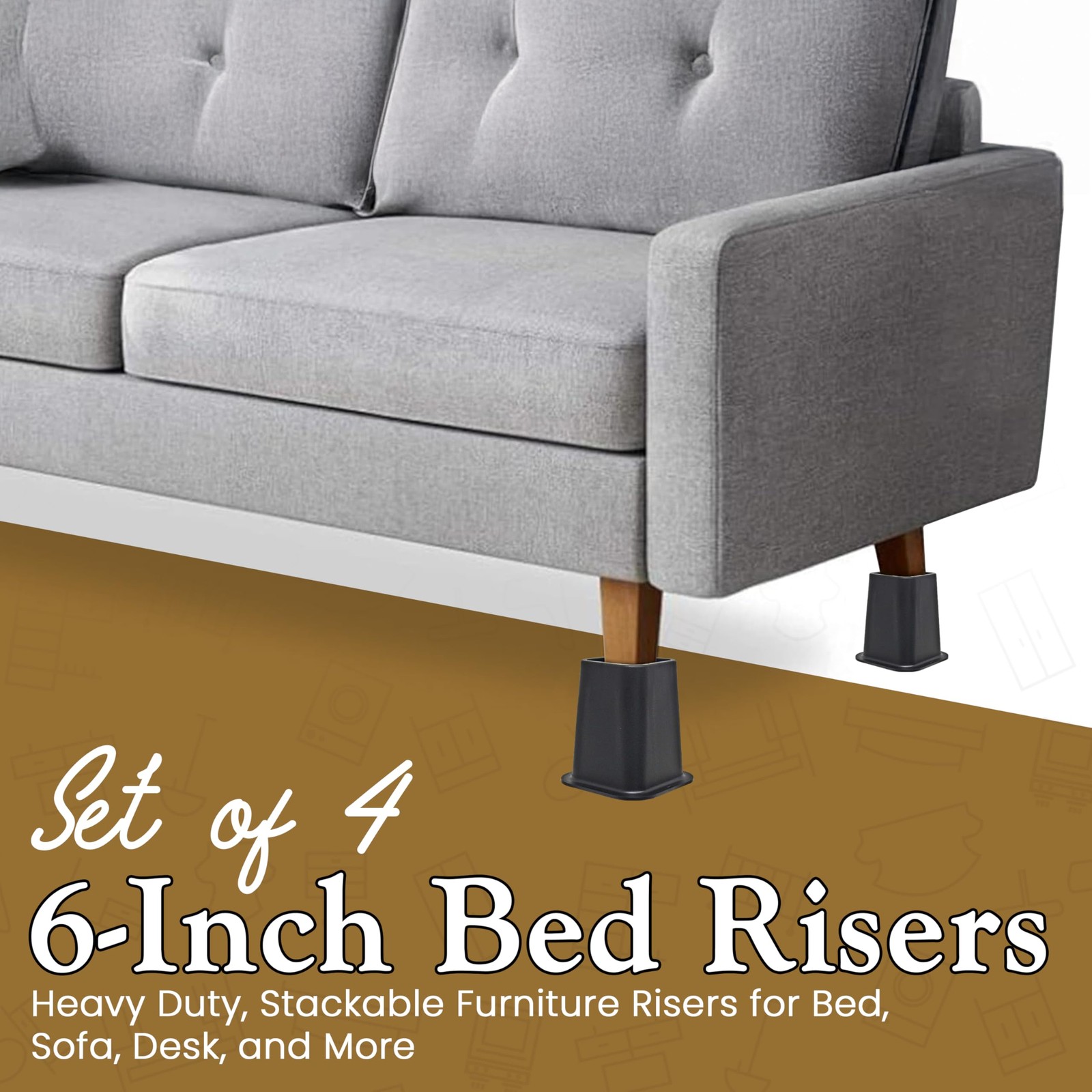 Kings Brand Furniture 6-inch Bed Risers 6 inches x 6 x 6 inches, Black