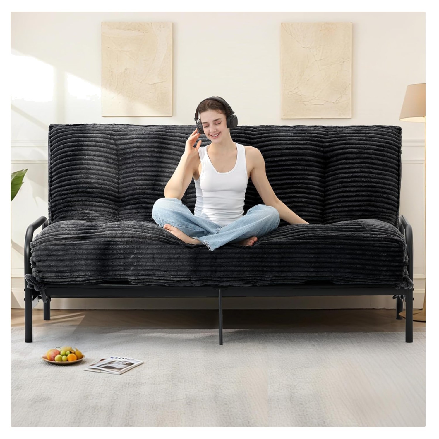 10″ Futon Mattress Queen Size Futons Sofa Couch Bed with Straps Thick Corduroy