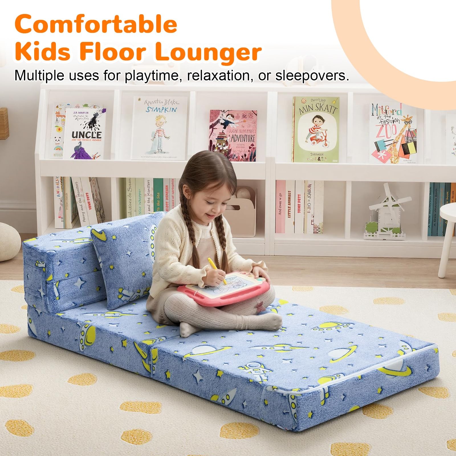 Foldable Futon Chair Bed for Kids, Glow Tri-fold Sofa Bed Convertible Toddler…