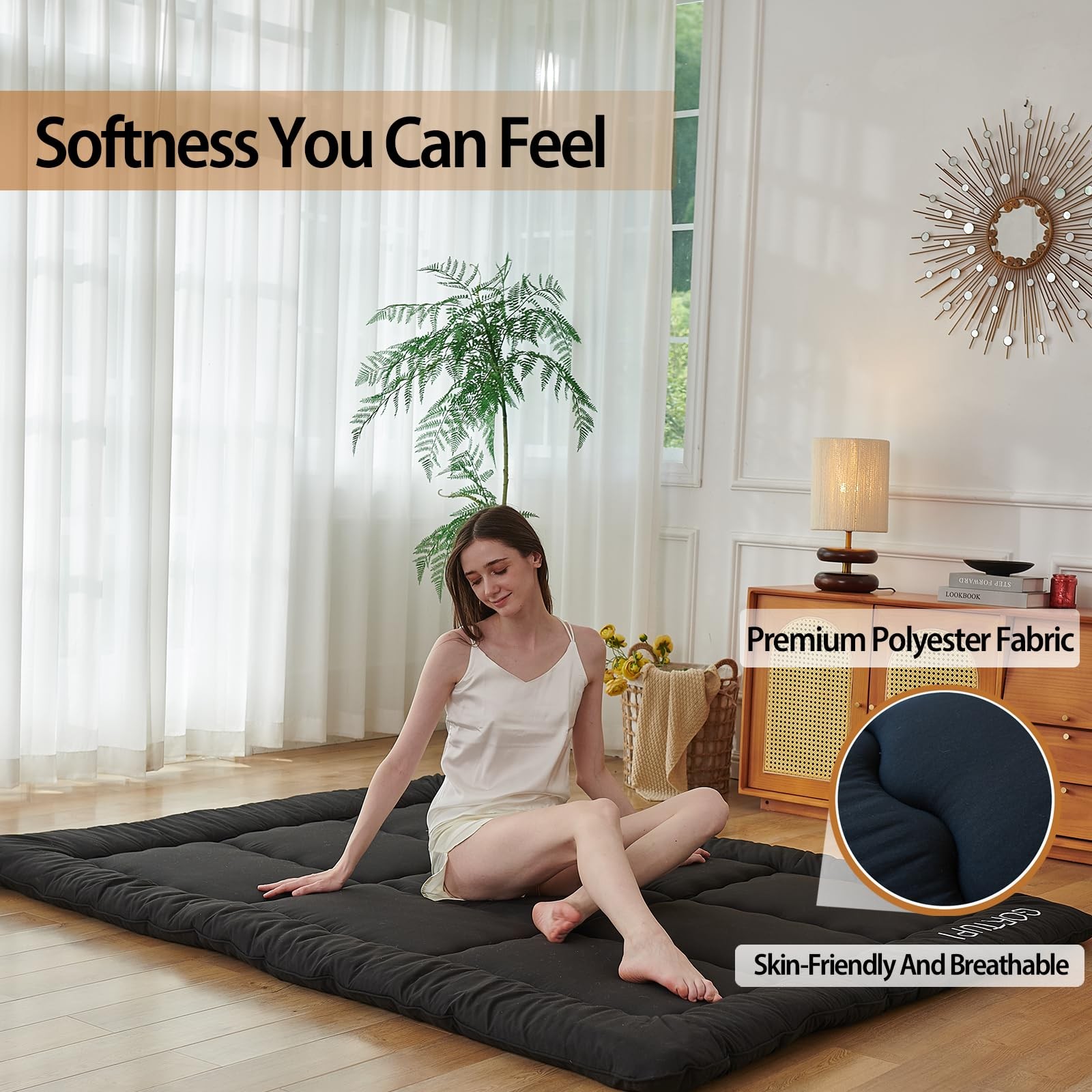 Twin Size Japanese Futon Mattress Foldable Topper Mattress for Floor Tatami F…