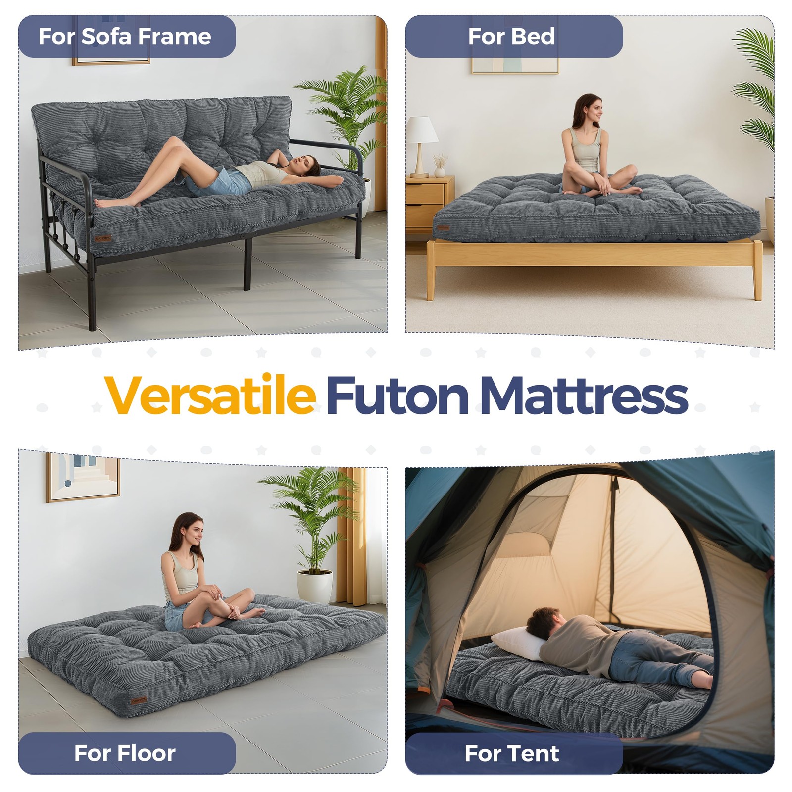 6″ Futon Mattress Full Size, Tufted Futons Sofa Couch Bed with Twisted Rope D…