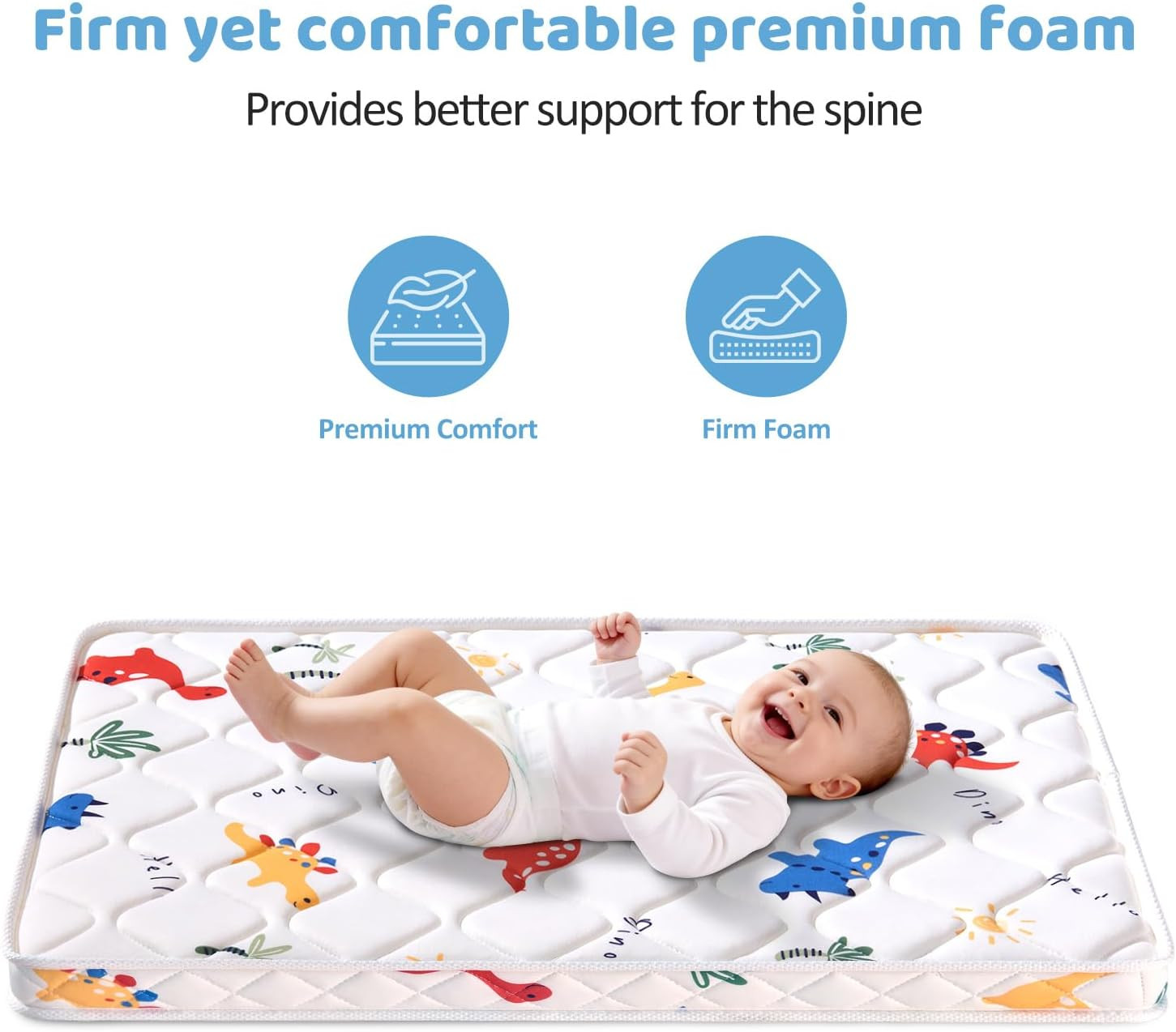 Pack and Play Mattress 38″ X 26″ X 1.5″, Firm Support and Comfort Foam, Soft Pla