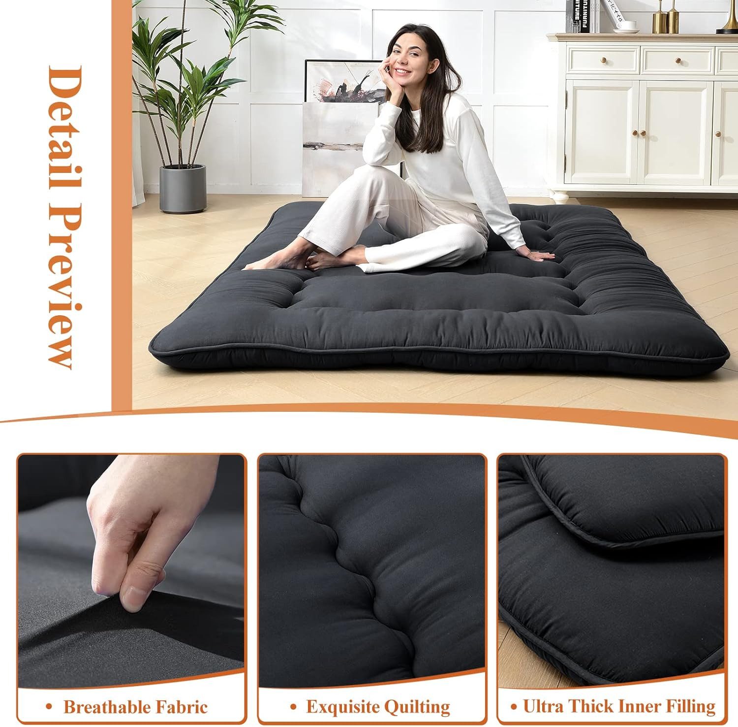 Futon Mattress – Thicken Sleeping Mat for Floor, Folding Mat for Adults & Kids,
