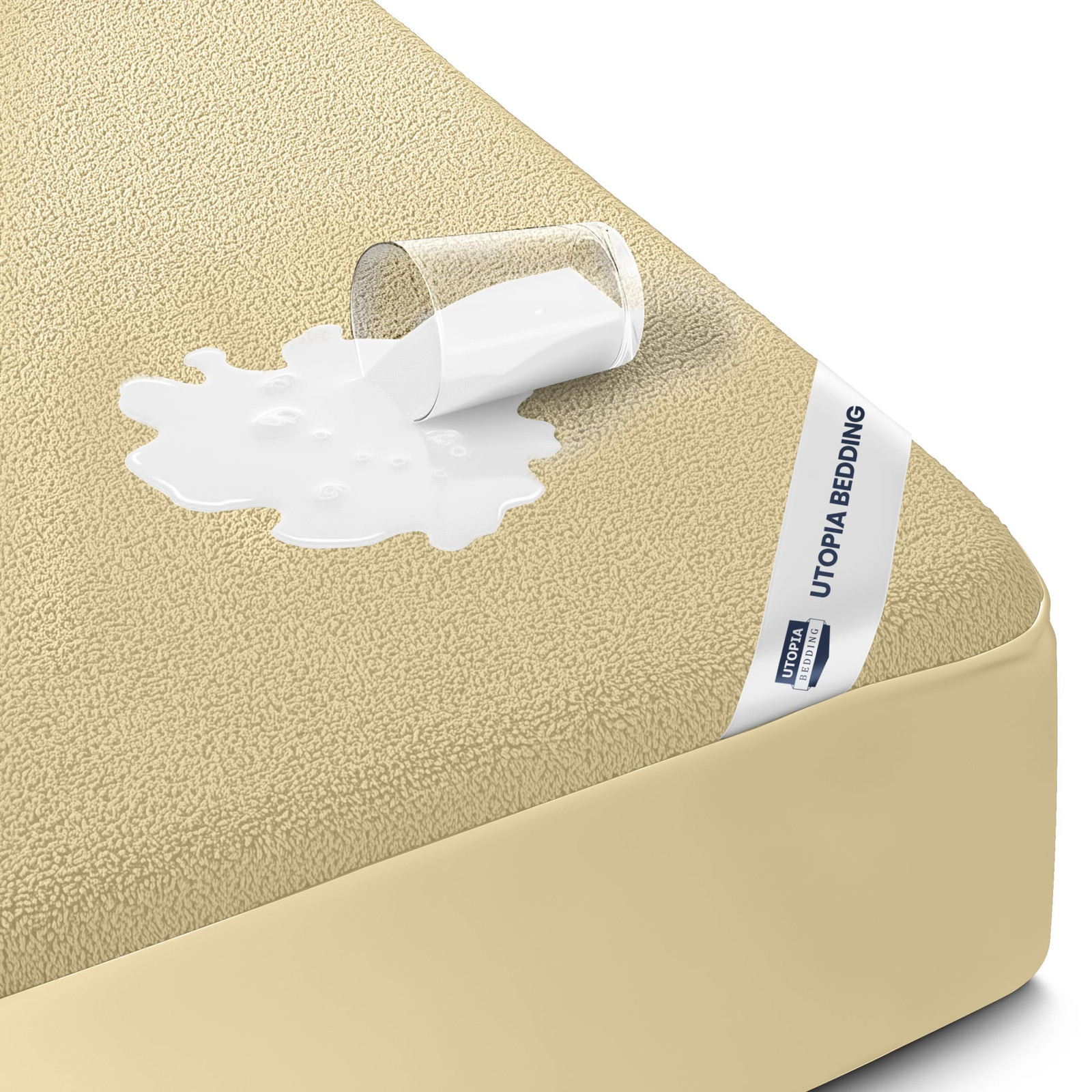 Twin Size Mattress Protector Waterproof, Premium 200 GSM Terry Twin, Beige
