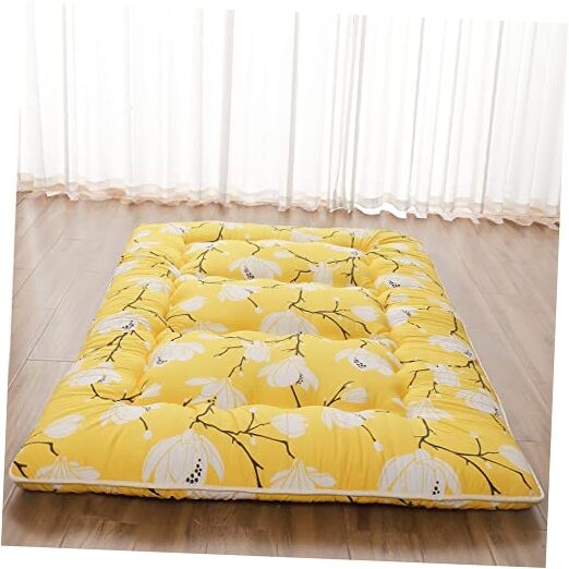 Japanese Floor Mattress, Queen（80″L x 60″W） Yellow Flower ( 4″th + Dust Cover ）
