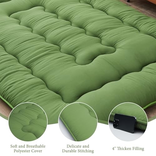 Japanese Floor Mattress, 4” Thicken Futon Mattress Tatami Mat, Queen Green