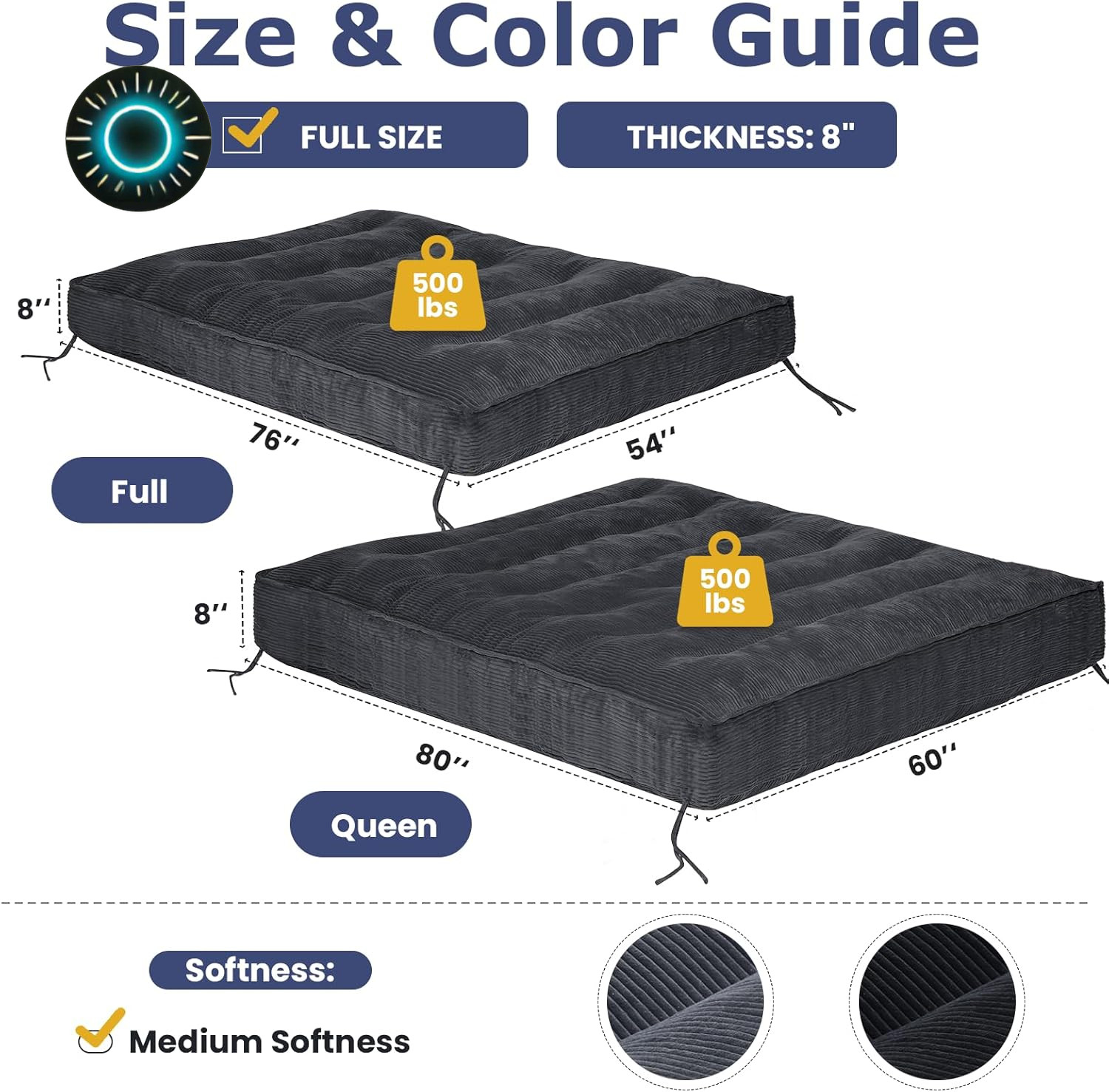 8″ Futon Mattress Full Size Thick Futons Sofa Couch Bed Sleeper Sofa Bed Floor