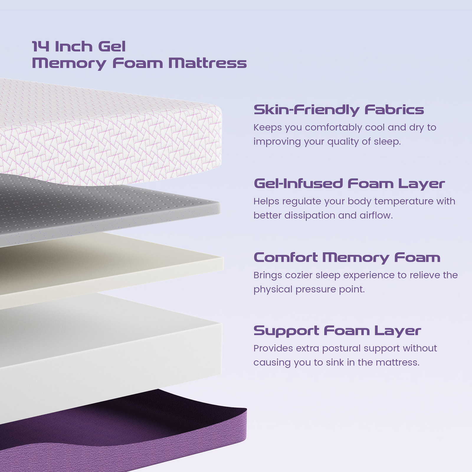 14 inch King Size Mattress Bamboo Charcoal Gel Memory Foam Mattress in a Box