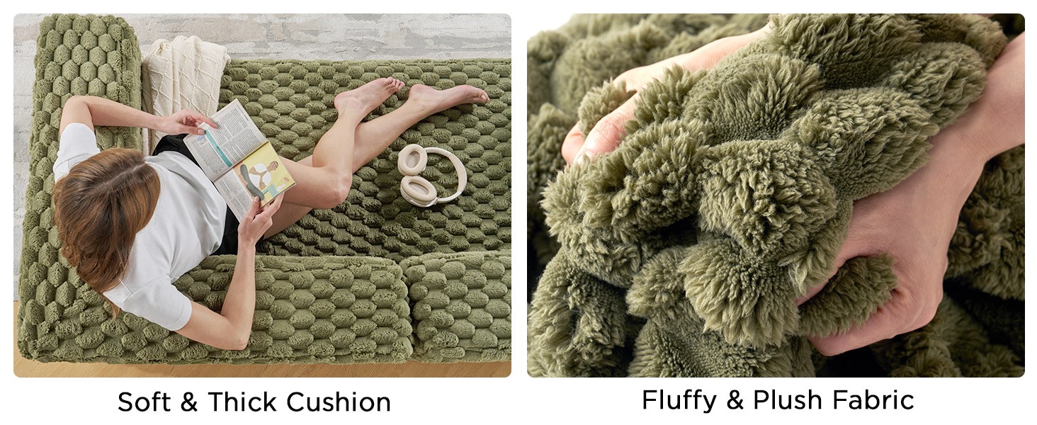 Futon Sofa Bed, Convertible Futon Couch with Plush Faux Fur, No