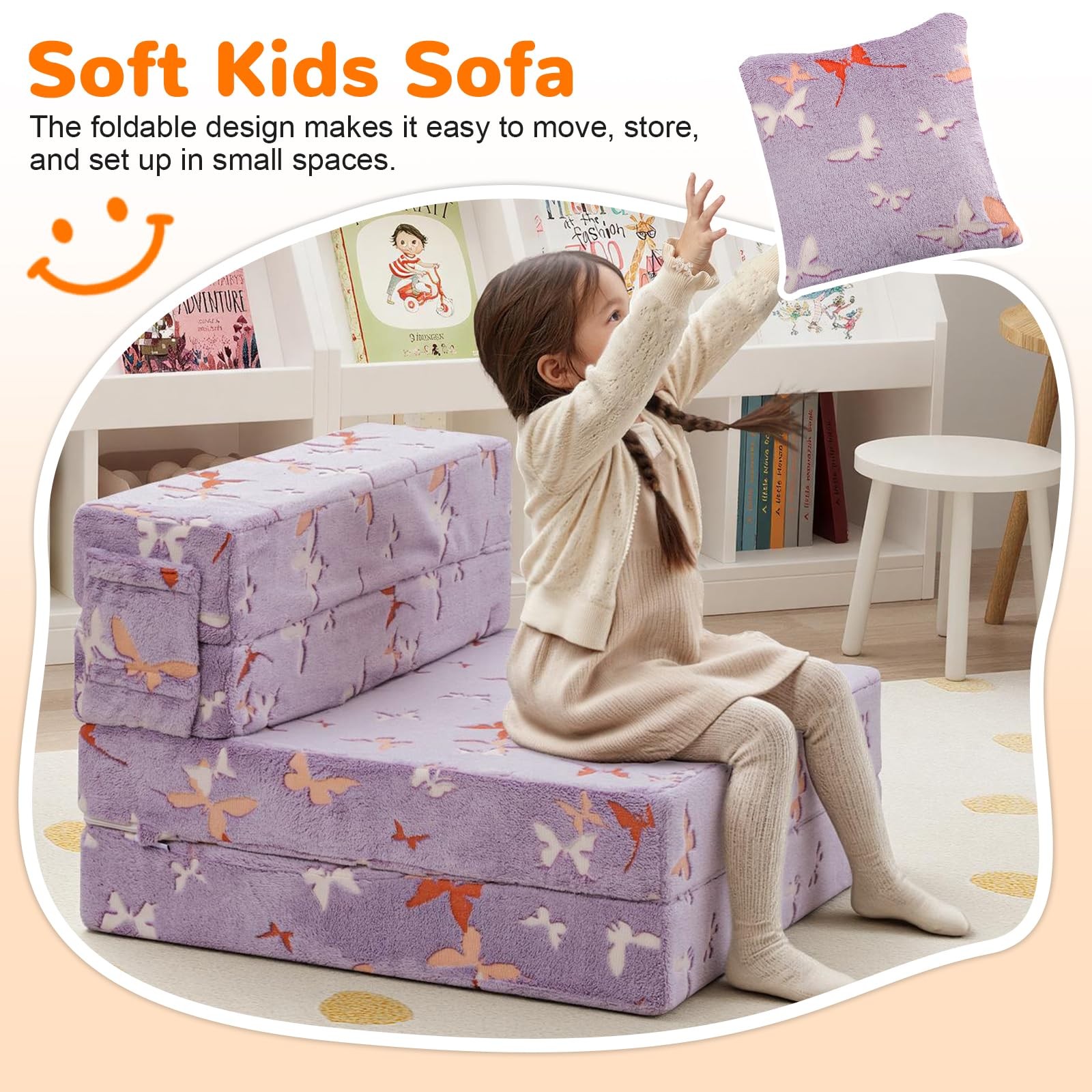 Foldable Futon Chair Bed for Kids, Glow Tri-fold Sofa Bed Convertible Toddler…