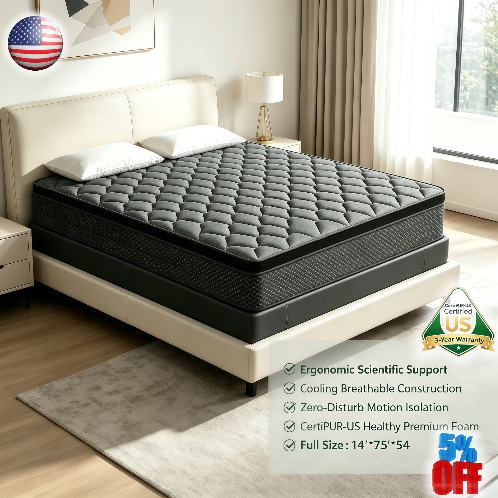 14″ Gel Memory Foam Mattress Hybrid Spring Twin Bed In A Box Share Full Size US
